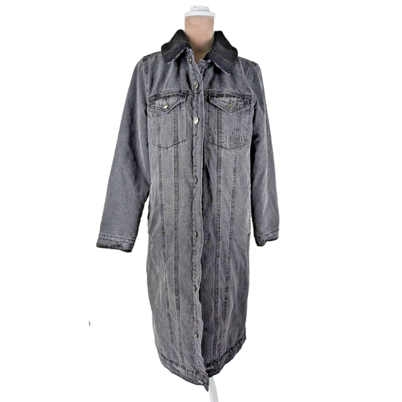 Juicy Couture Long Trucker Jacket Fleece Sherpa Lined Coat Black Large
